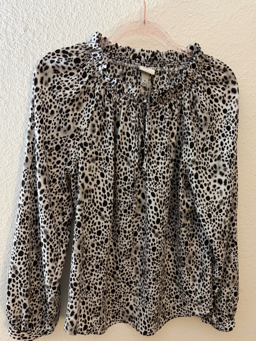 a new day Black and Cream Leopard-Print Long Sleeve Blouse